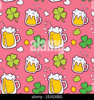 Saint Patrick's day celebrations, 17 March, celebration themed seamless pattern made of hand drawn vector illustrations and elements. Stock Vector