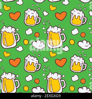Saint Patrick's day celebrations, 17 March, celebration themed seamless pattern made of hand drawn vector illustrations and elements. Stock Vector