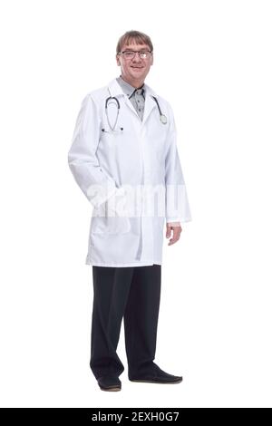 experienced male doctor with a stethoscope. isolated on a white background. Stock Photo