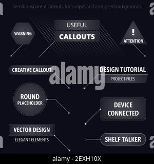 Useful modern futuristic style design callouts. Semitransparent text placeholders for simple and complex backgrounds. Vector illustration Stock Vector