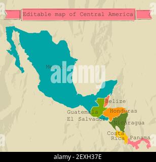 Editable Central America map with all countries. Stock Photo