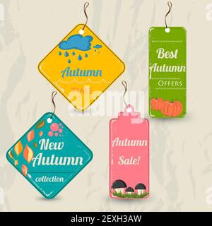 Set of 4 retro autumn tags. Stock Photo