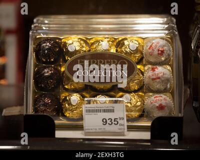 BELGRADE, SERBIA - OCTOBER 13, 2020: Ferrero Collection box with ferrero rocher and rafaello chocolates for sale. It is an italian chocolate confectio Stock Photo