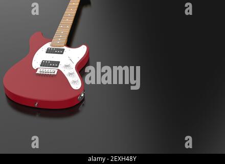 Red guitar 3D realistic render on black background Stock Photo