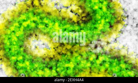 Abstract painting with dark background. Brushstrokes in white, yellow and green. Marble texture. Alcohol ink colors. 4K. Stock Photo