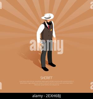 (Wild West Sheriff Isometric Illustration Stock Vector