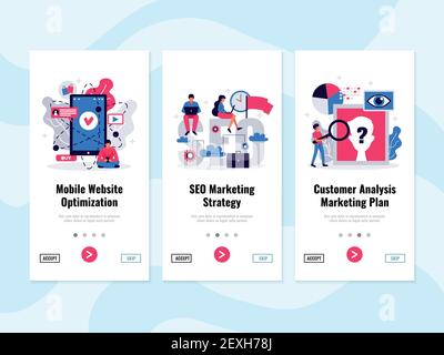 Digital marketing vertical banners set with customer analysis symbols flat isolated vector illustration Stock Vector