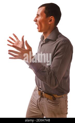 Angry man brunette experiencing anger emotions, father Stock Photo