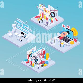 SEO isometric composition with content and analysis symbols vector illustration Stock Vector