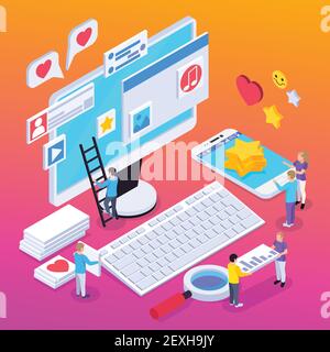 SEO isometric composition with project and idea symbols isolated vector illustration Stock Vector