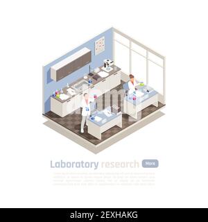 Laboratory research isometric composition with scientists inventing and testing cosmetology products vector illustration Stock Vector