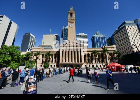 City Hall Clock Tower in Brisbane, Australia. Stock Photo