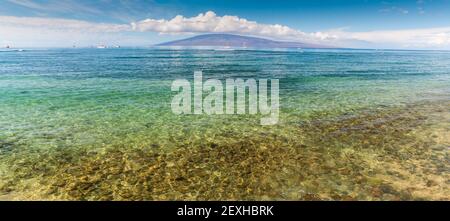 The Island of Lanai Across the Clear Water of Lahaina Bay, Lahaina, Maui, USA Stock Photo