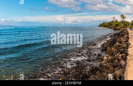 The Clear Warm Water of Lahaina Bay Along The Seawall, Lahaina, Maui, Hawaii, USA Stock Photo