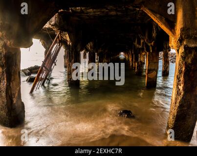 Sunset Under The Historic Mala Wharf, Lahaina, Maui, Hawaii, USA Stock Photo