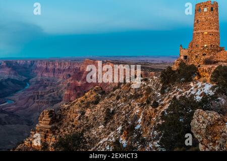The Desert Watchtower Sits on the Edge of The Grand Canyon, Grand Canyon National Park, Arizona, USA Stock Photo