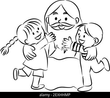 Cartoon Jesus Christ hug children Stock Vector