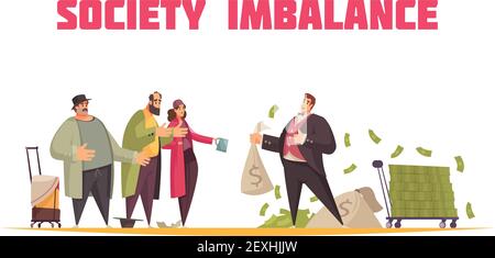 Society Imbalance Flat Cartoon Horizontal Composition With Rich Man Holding Sack Dollars And Poor Beggars Vector Illustration Stock Vector Image Art Alamy