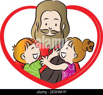 Cartoon Jesus Christ hug kids Stock Vector
