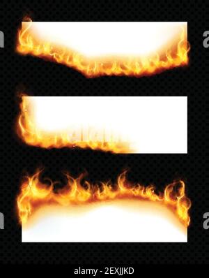 Realistic set of three white horizontal paper sheets with burning edges isolated on dark transparent background vector illustration Stock Vector