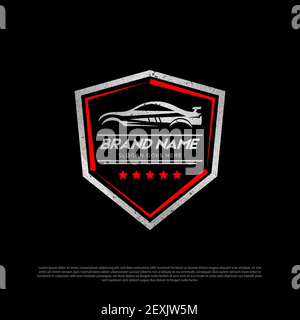 metallic cars Premium Vector logo shield image, automotive service and repair logo design template Stock Vector