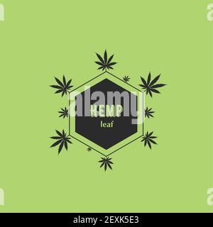 Marijuana. Black logo consisting of cannabis leaves. Cannabis on a green background. Stock Vector