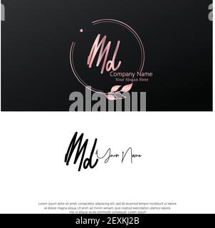 M D MD Initial letter handwriting and signature logo. Beauty vector initial logo .Fashion, boutique, floral and botanical Stock Vector