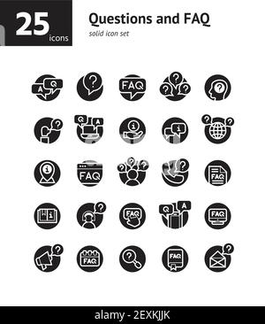 Questions and FAQ solid icon set. Vector and Illustration. Stock Vector
