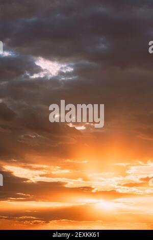 Sunshine In Sunrise Bright Dramatic Sky. Scenic Colorful Sky At Dawn. Sunset Sky Natural Abstract Background Stock Photo