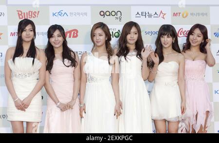 12 february 2014 seoul south korea south korean k pop girl group a pink attend a photo call for the 3rd gaon chart k pop awards at olympic gym in seoul south korea on february 12 2014 photo credit lee young hosipa usa