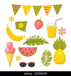 Hello summer collection set flat design on white background. Summer  colorful symbols and objects . 2291448 Vector Art at Vecteezy