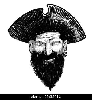Angry looking pirate captain. Ink black and white drawing Stock Photo ...