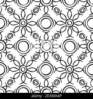 A seamless retro pattern with dots intertwined with lines. Stock Vector
