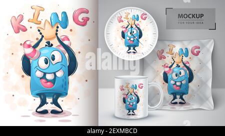 King monster - poster and merchandising. Stock Vector