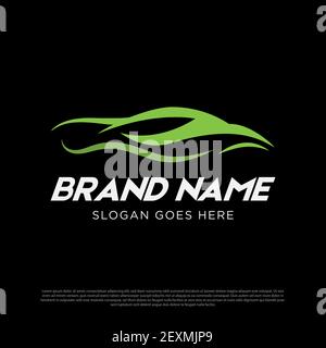 eco green car logo design vector, abstract premium car logo design template Stock Vector