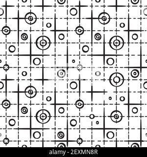 A seamless retro pattern with dots intertwined with lines. Stock Vector