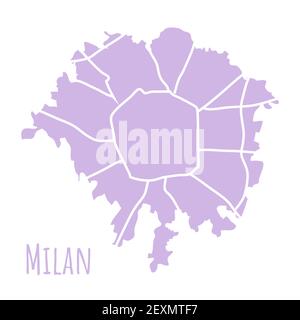 Milan, Italy map silhouette administrative division, vector isolated on white background. boundary with streets. High detailed illustration. Stock Vector