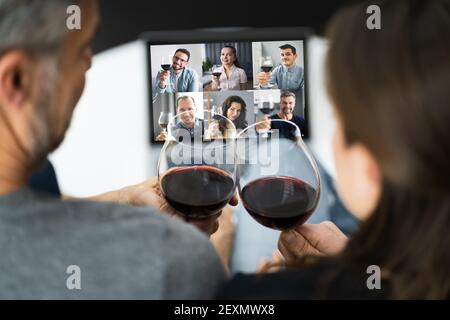 Virtual Wine Tasting Online Event On Laptop Stock Photo