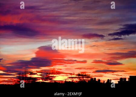 Beautiful multi-colored clouds before sunrise Stock Photo