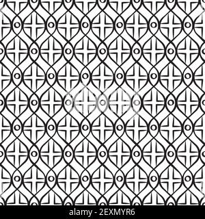 A seamless retro pattern with dots intertwined with lines. Stock Vector