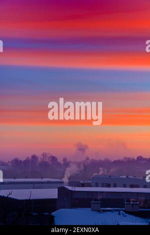 Beautiful multi-colored clouds before sunrise Stock Photo