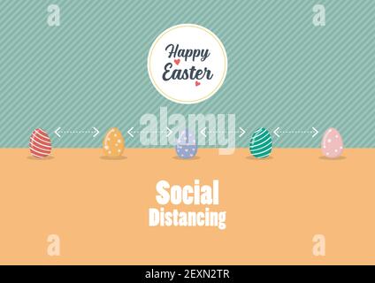 Social distancing infographic with easter eggs. Corona virus protection concept Stock Vector