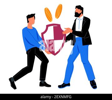 Money safety and secure bank transfers concept with business people protecting their money savings, flat vector illustration isolated on white backgro Stock Vector