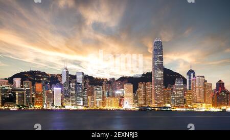 Hong Kong at sunset, China skyline Stock Photo