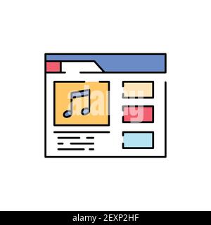 Playing video on site color line icon. Asmr. Autonomous sensory meridian response, sound waves as a symbol of enjoying sounds, whisper and music. Sign Stock Vector