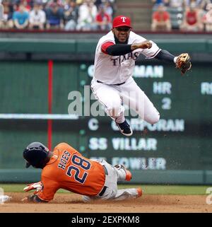 Houston Astros outfielder L.J. Hoes (28) during a spring training game  against the Miami Marlins on March 21, 2014 at Osceola County Stadium in  Kissimmee, Florida. Miami defeated Houston 7-2. (Mike Janes/Four