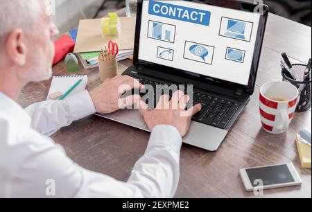 Contact concept shown on a laptop screen Stock Photo