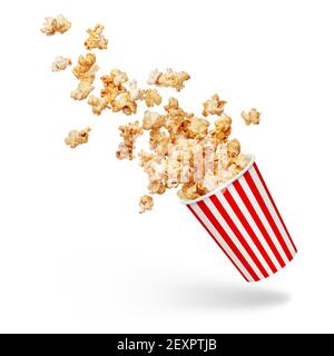 bucket of popcorn splashing isolated on white Stock Photo