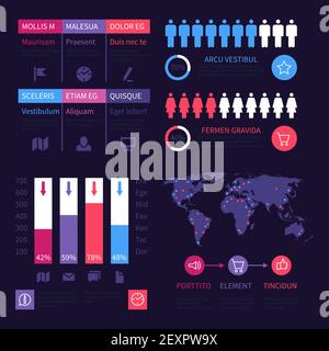 Infographic dashboard. Worldwide marketing diagrams, charts vector set Stock Vector