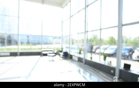 image of a spacious office lobby with glass walls. Stock Photo